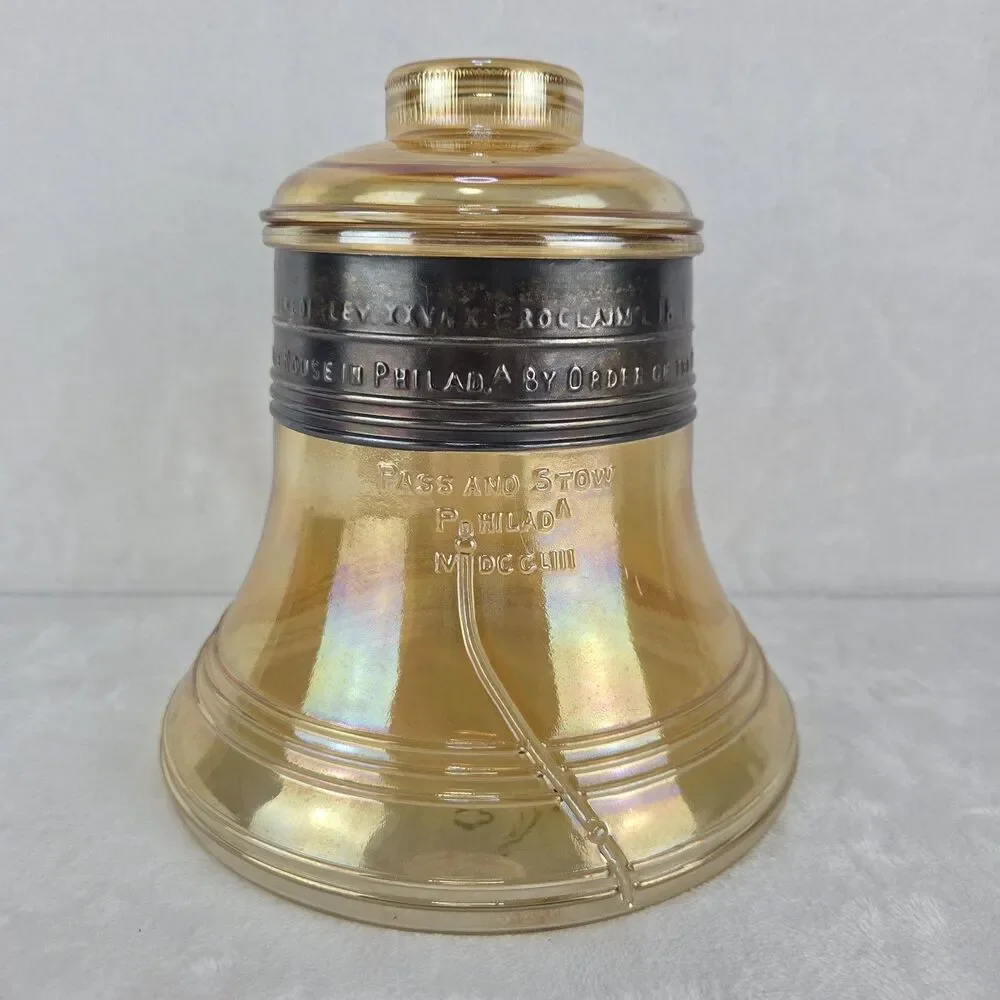 1976 Bartlett Collins Liberty Bell Cookie Jar Painted Copper Band Carnival Glass